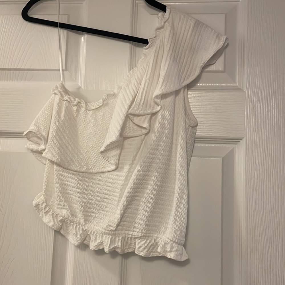 FRENCH CONNECTION One Shoulder Ruffle White Blouse